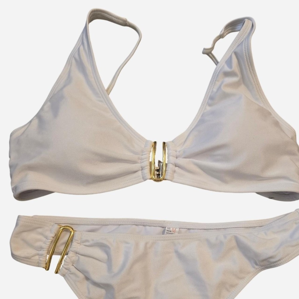 Y2K White bikini set with gold hardware